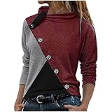 HHOP Longshirt lila Oversize Tshirt Bluse Damen elegant Langarm Long blusen rotes top Damen elegant damenkleidung im Sale one Shoulder top New Yorker online Shop Bedruck
