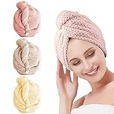 Haarturban, 3 Stück Schnelltrocknend Haarhandtuch für Frauen, Turban Handtuch mit Knopf, Microfaser Handtuch Superabsorbierender Schnell Trocknender Haarturban, Haar Handtuch für Alle Haartyp