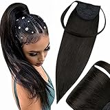 Hetto Echthaar Extensions Zopf Haar Schwarz Extensions Zopf Echthaar Schwarz Wrap Around Ponytail Extensions Haarverlängerungen Naturlich Schwarz 20 Zoll 100g