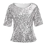 Top Shirt Damen Bekleidung Pailletten Flash Cocktailparty Freizeit M