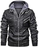 AMEOYYN Herren Echtlederjacke Mit Abnehmbarer Kapuze Braunes Leder, Anarchist Lederjacke Kapuze Motorradmantel Biker Style Herren (Black, XL)