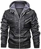 AMEOYYN Herren Echtlederjacke Mit Abnehmbarer Kapuze Braunes Leder, Anarchist Lederjacke Kapuze Motorradmantel Biker Style Herren (Black, L)