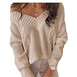 ZYHOOD Damen Langarm Strickpullover Pullover Tops Strickpulli Damen Winterpullover Damen Pullover Langarm V-Ausschnitt Strickpullover Casual Elegante Frauen Einfarbig Gestrickt Pulli Ob