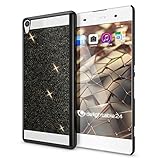 NALIA Handyhülle kompatibel mit Sony Xperia XA, Glitzer Slim Hard-Case Back-Cover Schutzhülle, Handy-Tasche im Glitter Design, Dünnes Bling Strass Etui Smart-Phone Skin, Farbe:Schw