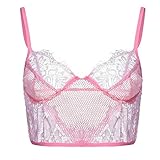 HONGYONGW Damen Perspektive Spitze Wireless BH Pyjamas Sexy Dessous Sexy Dessous Antikes Kostüm Aushöhlen-Rosa_XXL