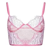 HONGYONGW Damen Perspektive Spitze Wireless BH Pyjamas Sexy Dessous Sexy Dessous Antikes Kostüm Aushöhlen-Rosa_XXL