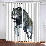 CJGOSN 3D Druck Verdunkelungsvorhang Blickdicht Vorhang mit Ösen Wärmeisolierender Verdunkelungsvorhang Cartoon Tier Wolf Gardinen Schlafzimmer Für Kinder Erwachsene 2x107x160cm (BxH)