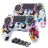 PS4 Controller Hülle x 2, 6amLifestyle Silikon Skin Case Anti-Rutsch-Etui Schutz-Hülle für PS4 / Slim/PRO Dualshock Controller x 2 (Graffiti) +FPS Pro Stick Aufsätze x 10