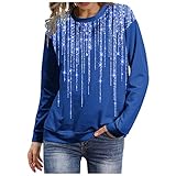 Damen Langarm Sweatshirt Gedruckt Rundhals Hose Plus Size Loose T Shirt Top, Blau5, 46