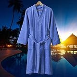 WANGJUN Winter Frauen 100% Baumwolle dicker Terry Bademantel Wasser saugen Handtuch Fleece Bath Robe Plus Größe XL Ankleidekleid Kimono Sleepwear Bademantel (Color : Blue, Size : XL(180-190cm))