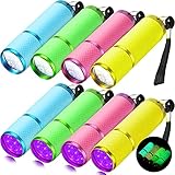 8 Stück LED-Taschenlampen, leuchtet im Dunkeln, gummiert, mit Riemen, tragbar, handlich, Mini-LED-Taschenlampen mit 9 LED-Lichtern für den Innen- und Außenbereich (weißes Licht, violettes Licht)