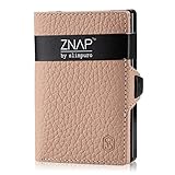 ZNAP Geldbörse Damen klein - Slim Wallet Karten Portemonnaie Damen - Kreditkartenetui aus Aluminium mit Münzfach und RFID Schutz - Leder Creme genarbt - bis 12 Karten - Mini Wallet von Slimp