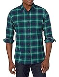 Amazon Essentials Herren-Flanellhemd, schmale Passform, Langarm, kariert, Navy/Green Ombre, L