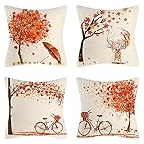 Kissenbezug 40X40cm,4er Set Deko Kissen,Herbst-Orangenbaum Doppelseitiger Druck Weiche Samt Kissenhülle, mit Unsichtbarem Reißverschluss Kissenbezüge,Quadrat Sofakissen Kopfkissenbezug