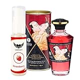 Shunga liebesöl - Massage Öl Geschmack Aroma Essbar 100ml wärmendes Öl Vorspiel Erotik Intim Tantra Sex Thai (Erdbeere)