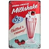 Nostalgic-Art 22255 Retro Blechschild Milkshake – Geschenk-Idee fürUSA-&Diner-Fans,ausMetall,Vintage-DesignzurDekoration,20x30