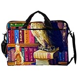 TIZORAX Laptop Messenger Umhängetaschen Eule in einem Alten Bücherregal Computer Sleeve Notebook-Tragetasche 15-15,4 Zoll H