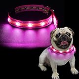 LKJYBG LED Leuchthalsband Hund,Leuchtend Halsband USB Wiederaufladbar Wasserdicht, DREI Beleuchtungsmodi, geeignet für große, mittlere und kleine Hunde Pink L