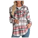 tohole Damen Wintermantel Lässige Lose Bluse Revers Tops Einreihig Kariertes Hemd Freizeit All Seasons Cardigan Coat Plüsch Retro Karierte Jack