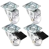 PRIOstahl ® Möbelrollen Transparent | Set | 2 Lenk, 2 Lenkrolle + Bremse | Transportrollen Ø 35