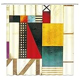 XCBN Blaues Muster Abstrakte Moderne Malerei Mondrian Farbe Bauhaus Wasserdicht Polyester Stoff Duschvorhang A4 180x180