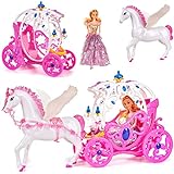 alles-meine.de GmbH Puppen Kutsche mit Pferd Pegasus & Puppe - pink _ passend für Barbie Puppen - Steffi Love - LOL Surprise _ Spielzeug Puppe - Prinzessin Pferdekutsche - M