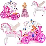 alles-meine.de GmbH Puppen Kutsche mit Pferd Pegasus & Puppe - pink _ passend für Barbie Puppen - Steffi Love - LOL Surprise _ Spielzeug Puppe - Prinzessin Pferdekutsche - M