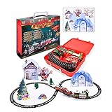 perfeciti 22PCS Weihnachtszug Set - Rund Um Den Weihnachtsbaum - Weihnachten Eisenbahn Elektrisches Bahngleisspielzeug Mit Musik Und Lichtern, Weihnachts Geschenk Spielzeug Für Kinder Ab 3 J