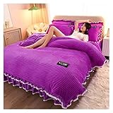 Bezug mit Spannbettlaken Winter verdickter doppelseitiger Samt Bettbezug Set warm Kristall Samt Quilt Cover Bett Rock 4Pc Bettwäsche Set Heimtextilien (15 Farben) Spannbetttü