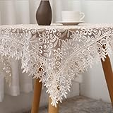 HOMEJYMADE Europäische Spitzen-Tischdecke, Makramee-Spitzen-Tischdecke mit Blumenstickerei, Tischdekoration für runde quadratische rechteckige Tische, beige, rund 220