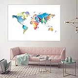 Druck auf Leinwand 60x80cm Rahmenlose Abstrakte Weltkarte Leinwand Farbe Malerei Nordic Karte Druckbare Poster Büro Meeting Wohnzimmer Dek