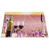 Platzsets mit Rotwein-Blumendruck, fleckenresistent, Tischsets für Esstisch, Küche, rutschfest, hitzebeständig, 45 x 30 cm, 6 Stück
