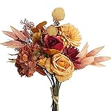 YYHMKB 1pcs Künstliche Blumen Gefälschte Seidenblumen Blumenstrauß Kunststoff Gelbe Blumen Faux Herbstblumen mit Rosen Sonnenblumen für Flaschenvase Blumenkorb