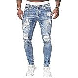 NP Herren Skinny Ripped Hip Hop Schwarz Cool Stretch Slim Elastic Denim Hose, hellblau, 31-35