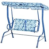 Outsunny Kinder Hollywoodschaukel Kinderschaukel mit Sonnendach 2-Sitzer Gartenschaukel für 3-6 Jahre Metall Blau 110L x 70B x 110H