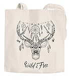 Jutebeutel Hirsch-Geweih Traumfänger Boho Bohamian Baumwolltasche Einkaufstasche Stoffbeutel Autiga® natur 2 lange Henk