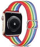 Elastisches Geflochtenes Armband Kompatibel für Apple Watch Serie 3 4 5 Se 6 Weich Atmungsaktiv Verstellbare Uhrenarmband Nylon-Solo-Schlaufe Ersatz-Sportarmband für iwatch 38 mm 40 mm 42 mm 44 