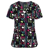 Herz Arbeitskleidung Damen mit Cartoon Motiv Cute Stretch Lose Kurzarm V-Ausschnitt Kittel Damen Berufskleidung Scrub Tops Oberteile Mit T