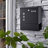 WOOHSE Briefkasten Wandbriefkasten Postkasten mit integriertem Zeitungsfach, Namensschild, 3 Sichtfenster, 2 Schlüsseln, aus Verzinktes Stahlblech, Maße: 30 x 33 x 8,5 cm (BxHxT), Schw