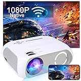 HAPPYBATE Mini Beamer mit Screen Mirroring,5000 Lumen Heimkino Beamer Full HD 1080P LED Video Beamer ,Halloween-Projektor 30000 Stunden Beamer kompatibel mit PS4/Laptop/Handy/HDMI/USB/AV/VG