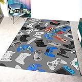 Teppiche babyzimmer Teppich Junge Grauer Spielkonsolendruck Jungenzimmerzubehör rechteckiger Teppich Schallschutz läufer teppiche Flur 160X200cm Spiele Tepp