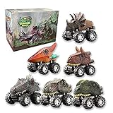 Dino Auto Dinosaurier Spielzeug, 6er Pack Pull Back Autos Spielzeugautos mit Realistisch Dinosaurier-Modell 3 4 5 6 7 8 Jahre Jung