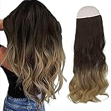 FESHFEN Secrets Hair Extensions, 50 cm Lange Gewellt Haarverlängerungen Invisible Secret Extensions Synthetik Haare Unsichtbarem Extension 1 Tresse H