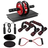 VINTEAM Bauchroller Set 6 IN 1 AB Roller Bauchtrainer mit Kniematte,Gleitscheiben,Springseil, Liegestützgriffe,Widerstandsbänder Bauchmuskeltraining für zuhause Gewichtsverlust Fitness Training