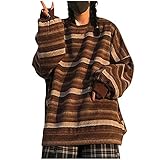 Damen Herren Strickpullover Oversize Rundhals Langarm Gestreifte College Strickpulli Teenager Mädchen Pullover Retro Winter Y2K Korean Mode Pullover Damen Strickwaren Harajuku Kleidung Oberteile Top