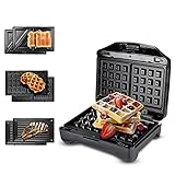 Sandwichmaker 3 in 1, Cotomier Waffeleisen belgische waffle, Kontaktgrill & Sandwichtoaster mit spülmaschinengeeignete & antihaftbeschichtete Platten, Extra tiefe Form, 2 Kontrollleuchten 750W