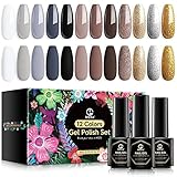 Gel Nagellack Set -12 Farben Weiß Schwarz Gel Nagellack Set Braun Nagel Gel Set Soak Off UV Glitter Farbe Gel Nägel Starter Set für Nagelstudio Design DIY zu Hause von MEF
