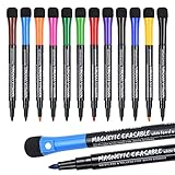 Vicloon Whiteboard Marker, 12 Pack Magnetisch Whiteboard Marker Schwamm mit Stiften, Trocken Abwischbar, Rundspitze 1-2mm, Schwamm Whiteboard Stifte für Zuhause Schule Bü