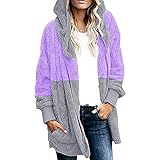 TWIOIOVE Kapuzenpulli Damen Hoodie Strickjacken Winter Farbblock Warm Cardigan Plüschjacke Teddy Fleece Sweatshirt Oversize Fleecejacke Plüsch Kapuzenpulli Kälteschutz Outdoorjack