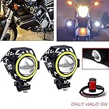 Biqing U7 Motorrad-Scheinwerfer mit Schalter, LED-Nebelscheinwerfer, 12 V, 24 V, Motorrad-Frontscheinwerfer, Tagfahrlicht mit Fern- und Abblendlicht, Stroboskoplicht, 2 Stück